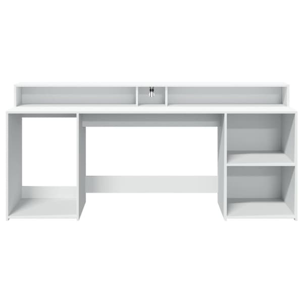 Työpöytä LED-valoilla valkoinen 200x55x91 cm tekninen puu