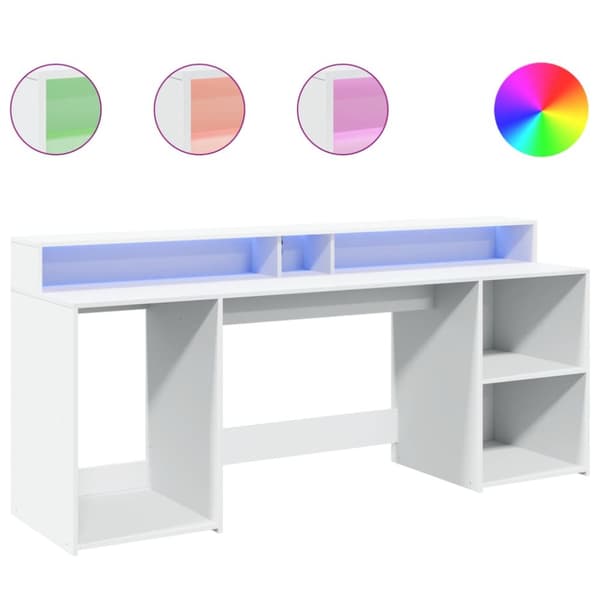 Työpöytä LED-valoilla valkoinen 200x55x91 cm tekninen puu