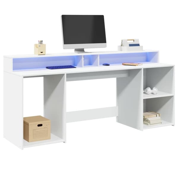 Työpöytä LED-valoilla valkoinen 200x55x91 cm tekninen puu
