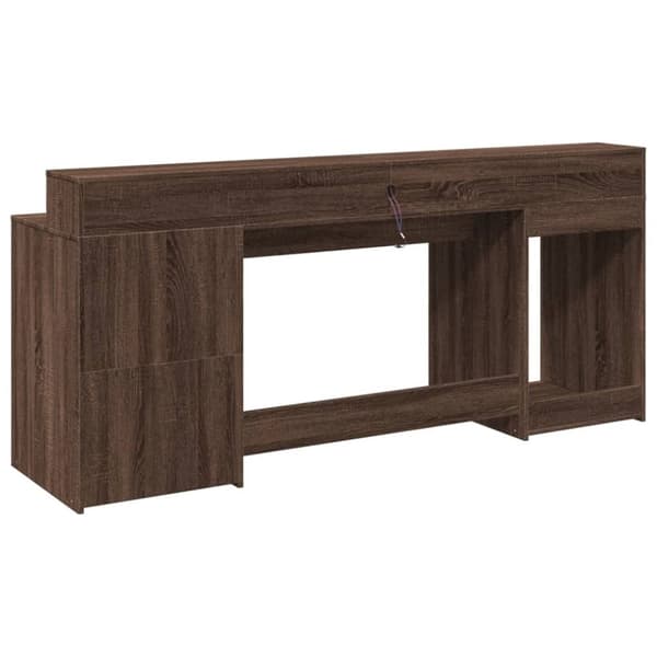 skrivebord med LED-lys 200x55x91 cm konstrueret træ brunt eg