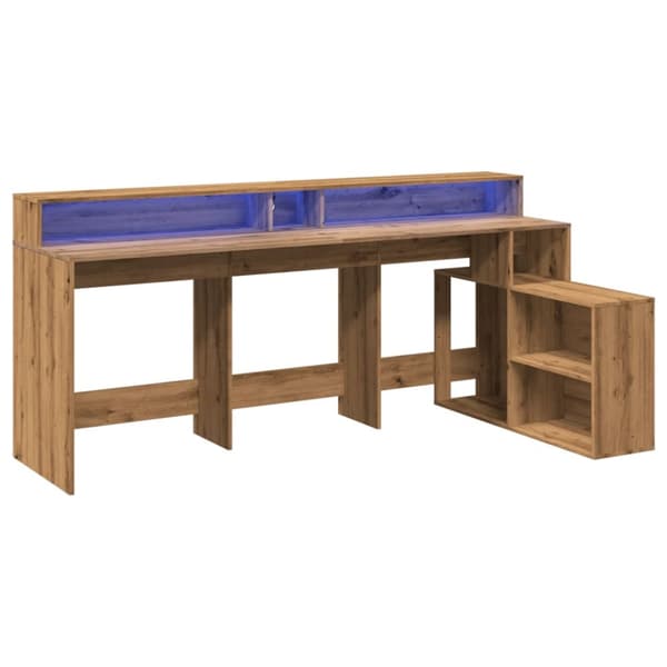 Työpöytä LED-valoilla artesaani tammi 200x104x91cm tekninen puu