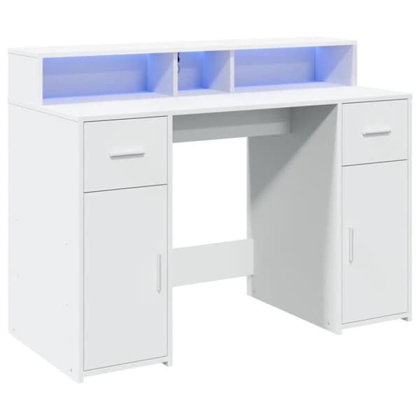 Työpöytä LED-valoilla valkoinen 120x55x91 cm tekninen puu