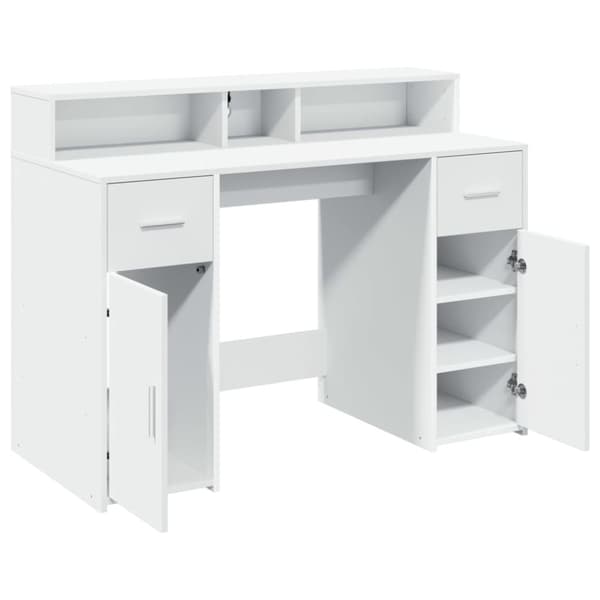Työpöytä LED-valoilla valkoinen 120x55x91 cm tekninen puu