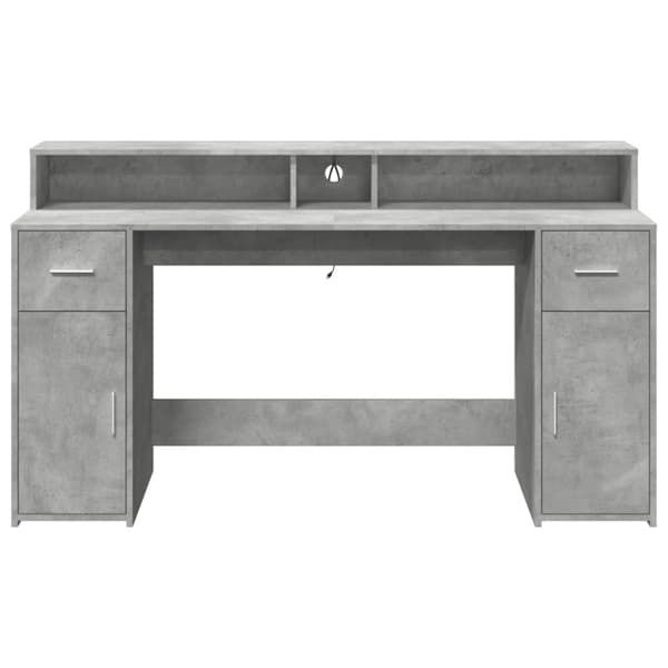 Työpöytä LED-valoilla betoninharmaa 160x55x91 cm tekninen puu