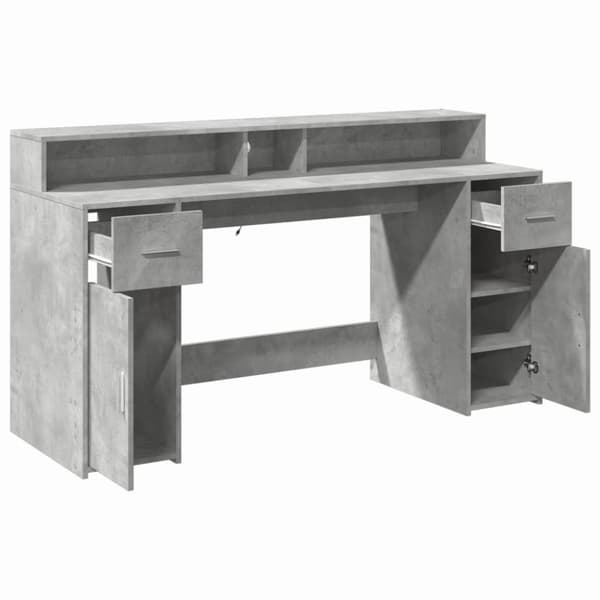 Työpöytä LED-valoilla betoninharmaa 160x55x91 cm tekninen puu