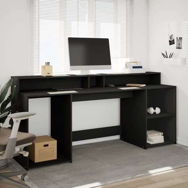 Työpöytä LED-valoilla musta 200x55x91 cm tekninen puu