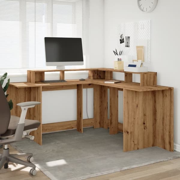 Työpöytä LED-valoilla artesaani tammi 152x152x91cm tekninen puu