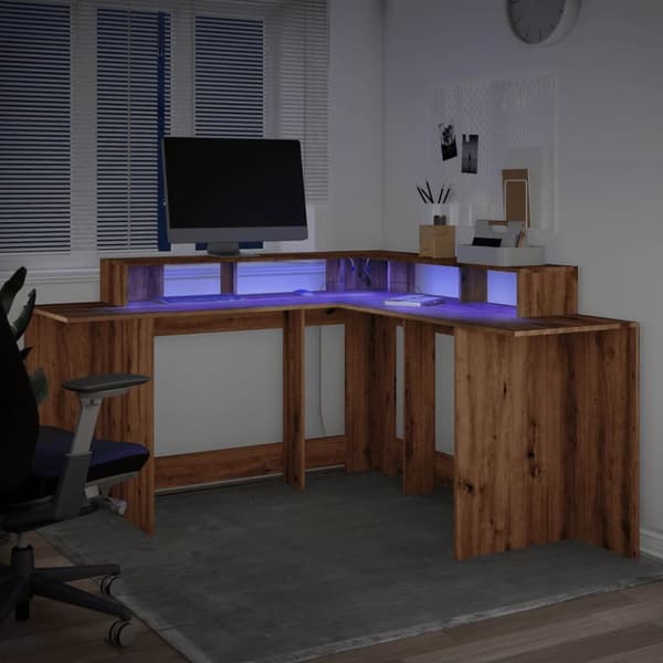 Työpöytä LED-valoilla artesaani tammi 152x152x91cm tekninen puu