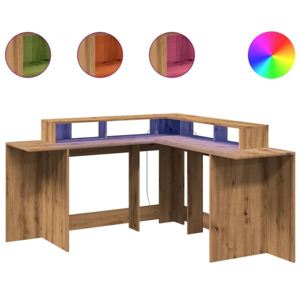 Työpöytä LED-valoilla artesaani tammi 152x152x91cm tekninen puu