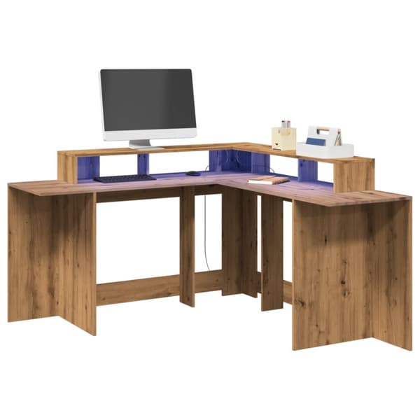 Työpöytä LED-valoilla artesaani tammi 152x152x91cm tekninen puu