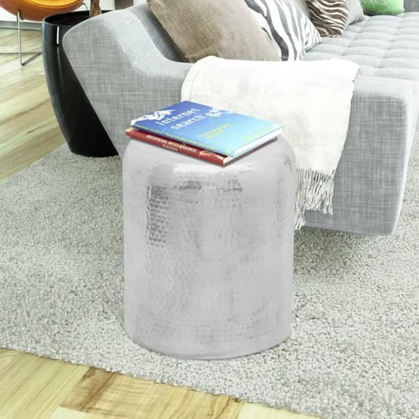 taburet/sidebord hamret aluminium sølvfarvet
