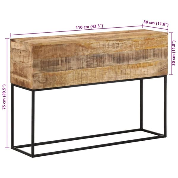 konsolbord 110x30x75 cm massivt ru mangotræ og jern