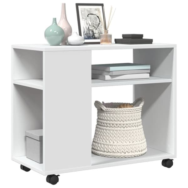 sidebord med hjul 70x35x60 cm konstrueret træ hvid