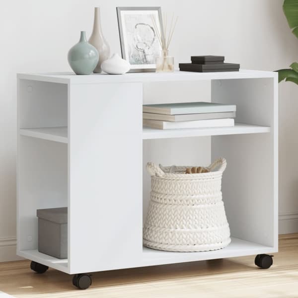 sidebord med hjul 70x35x60 cm konstrueret træ hvid
