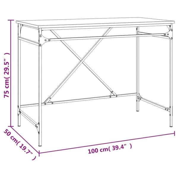 skrivebord 100x50x75 cm konstrueret træ og jern sort
