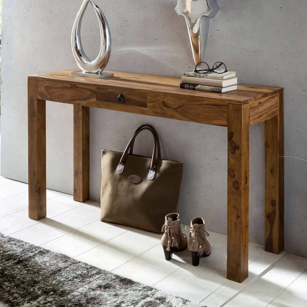 Rootz Solid -toimistopöytä - Moderni kirjoituspöytä - Työpöytä - Käsintehty - Tukevat jalat - Sheesham Wood - 118cm x 40cm x 76cm