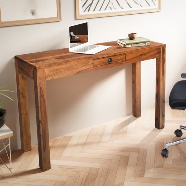 Rootz Solid -toimistopöytä - Moderni kirjoituspöytä - Työpöytä - Käsintehty - Tukevat jalat - Sheesham Wood - 118cm x 40cm x 76cm