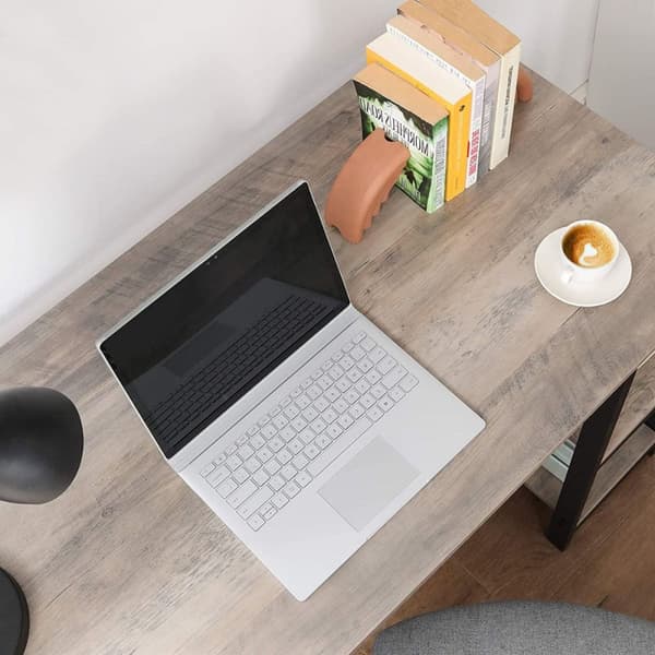 Bureau d'angle droit avec étagère 2 niveaux style industriel