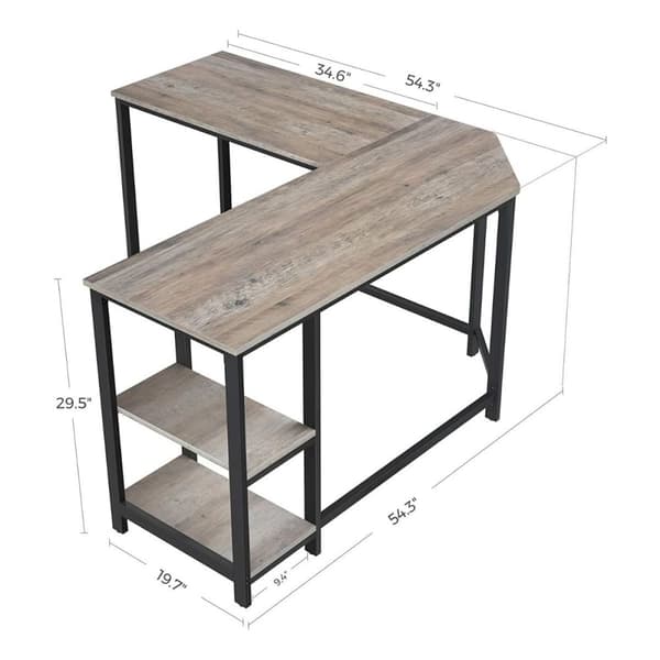 Bureau d'angle droit avec étagère 2 niveaux style industriel