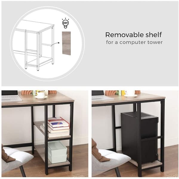 Bureau d'angle droit avec étagère 2 niveaux style industriel