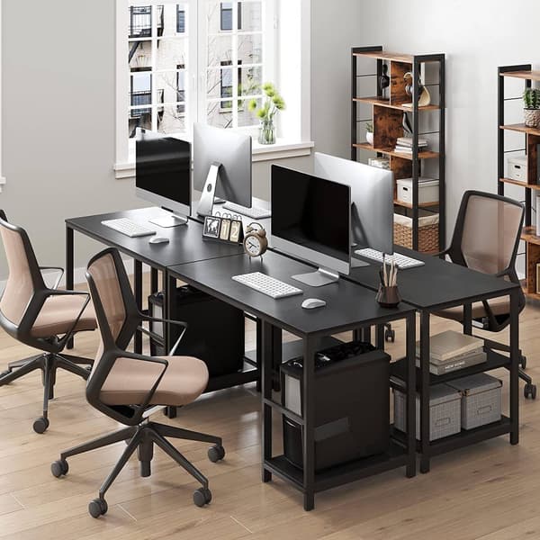 Rootz sort computerbord med hylder - Kontorbord - Arbejdsstation - Spånplade og stål - 120 cm x 60 cm x 75 cm