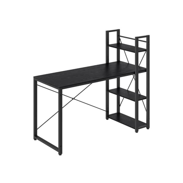 Rootz-tietokonepöytä - Toimistopöytä - Työasema - Ebony Black - Lastulevy ja teräs - 56cm x 137cm x 120cm - Tilavat hyllyt - Helppo koota