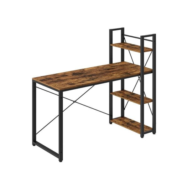 Rootz-tietokonepöytä hyllyillä - Kirjoituspöytä - Toimistopöytä - Vintage ruskea-musta - lastulevy, teräs - 56 cm x 137 cm x 120 cm - 23,5 kg