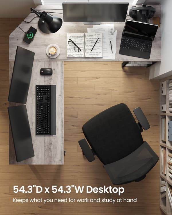 Bureau - L -Hoekbureau med 2 hylder - Space -bølger - Industrielt design