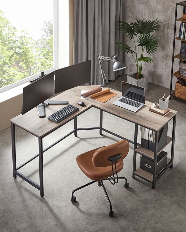 Bureau - L -Hoekbureau med 2 hylder - Space -bølger - Industrielt design