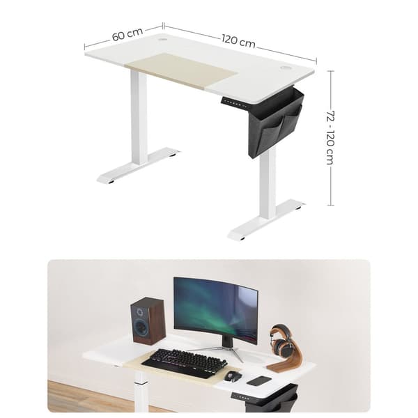 Sit Stand Desk - Computed Table - Højde justerbar - med hjul - 120 cm x 60 cm - Hvid