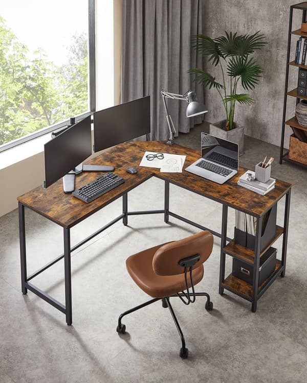 Kulmatoimisto - Tietokonepöytä L -Shape - Industrial Design - Vintage Brown/Black