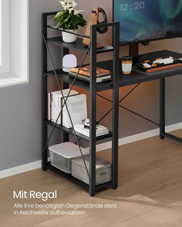 Computerkontor - med hylder - Enkel konstruktion - Ebony Black