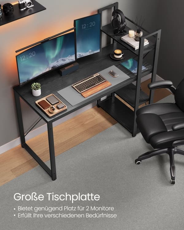 Computerkontor - med hylder - Enkel konstruktion - Ebony Black