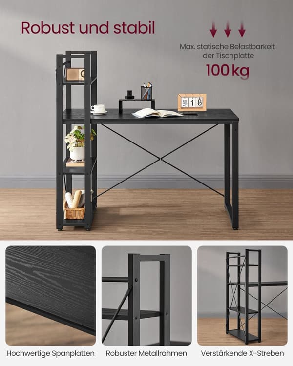 Computerkontor - med hylder - Enkel konstruktion - Ebony Black