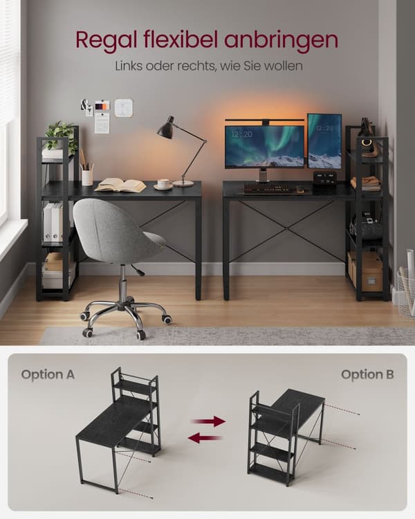 Computerkontor - med hylder - Enkel konstruktion - Ebony Black