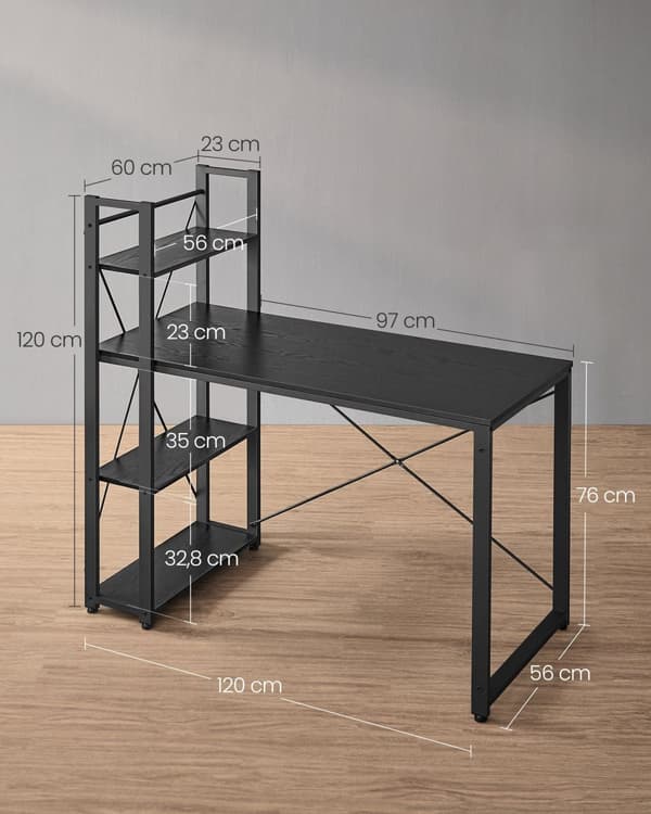 Computerkontor - med hylder - Enkel konstruktion - Ebony Black