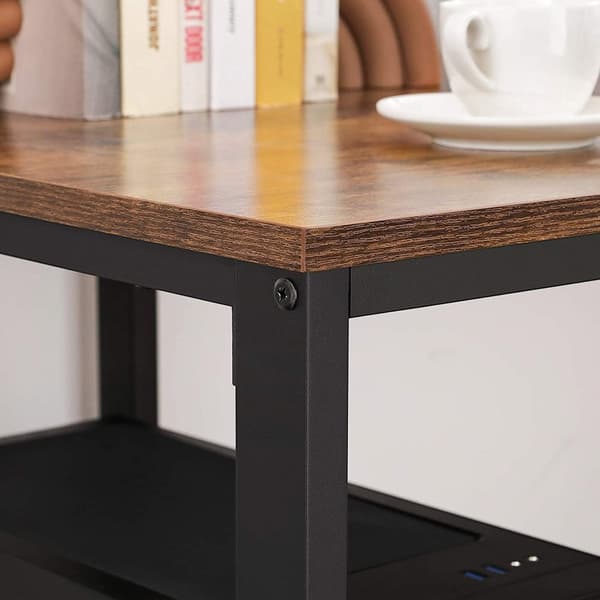 Computertabel - skrivebord med 2 hylder - stålramme - brun/sort
