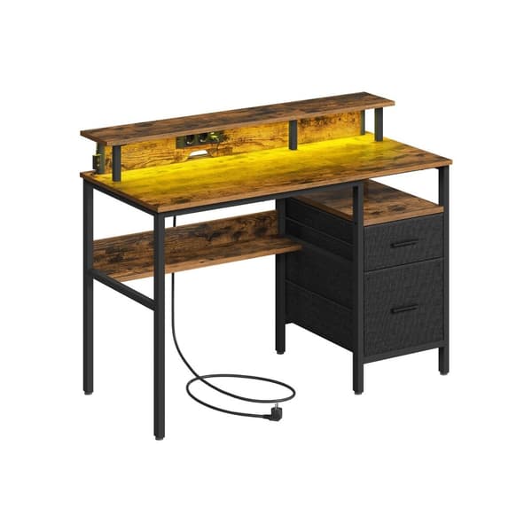 Rootz Vintage Brown Skrivbord - Arbetsstation - Förvaringsskrivbord - Antik finish - 110 cm x 65 cm x 13,5 cm - 24 kg