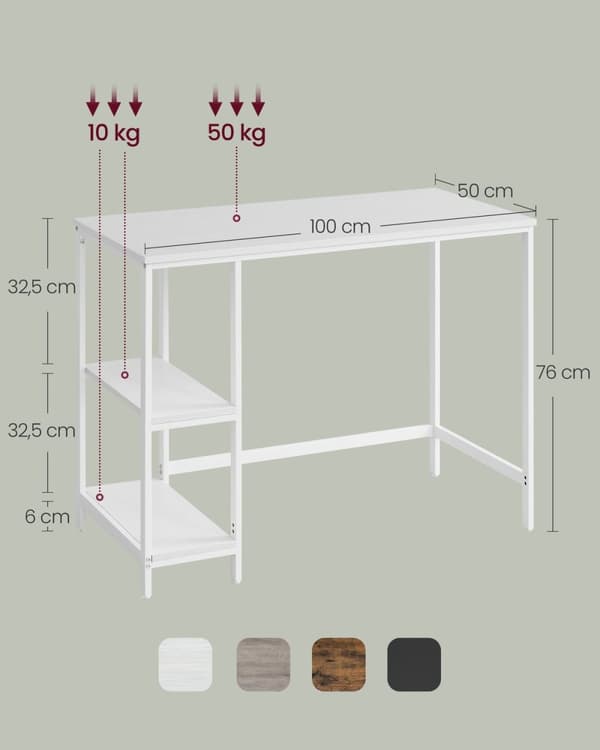 Rootz Maple White Desk - Kirjoituspöytä - Työpöytä - Lastulevy ja teräs - 50cm x 100cm x 76cm