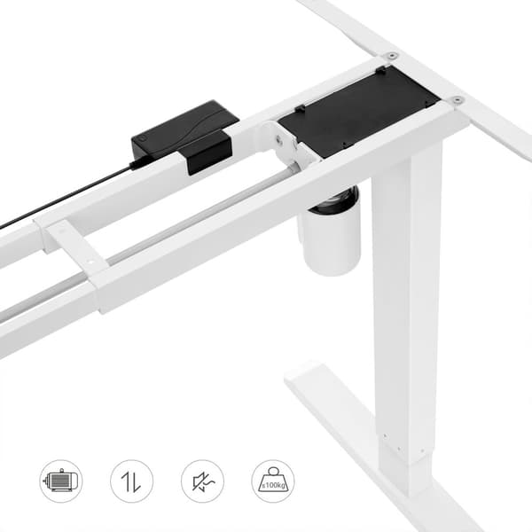 Rootz Elektrisk Højdejusterbar Hvid Bordramme - Sit-Stand Skrivebord - Motoriseret skrivebord - Stål - Kontinuerlig højdejustering - (115-147) x 60 x