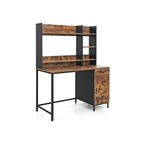 Skrivebord med flere hylder og skab