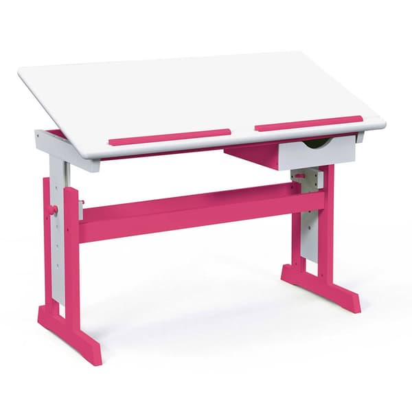 Pijii skrivebord 1 skuffe, indstilbart hvid, pink.