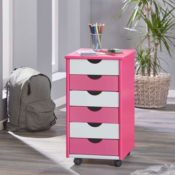 Pijii lådkassett 6 lådor vit, rosa.