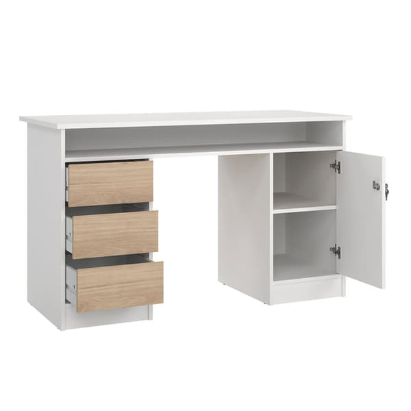 FunctionPlus skrivbord 1 hylla, 1 dörr, 3 lådor vit, ek-dekor.