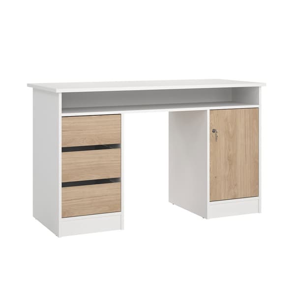 FunctionPlus skrivbord 1 hylla, 1 dörr, 3 lådor vit, ek-dekor.