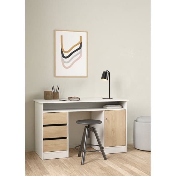 FunctionPlus skrivbord 1 hylla, 1 dörr, 3 lådor vit, ek-dekor.