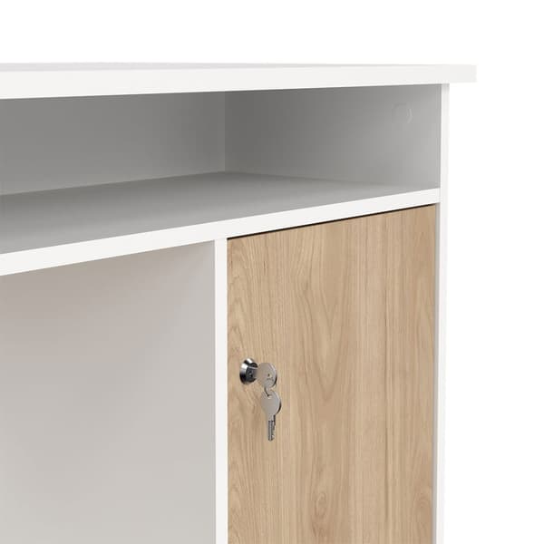 FunctionPlus skrivebord 1 hylle, 1 dør, 3 skuffer hvit, eik dekor.