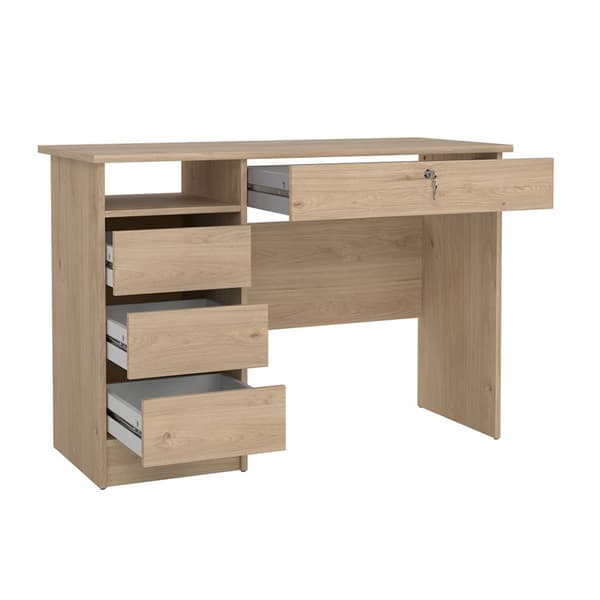 FunctionPlus skrivebord 1 hylle, 4 skuffer eik dekor.