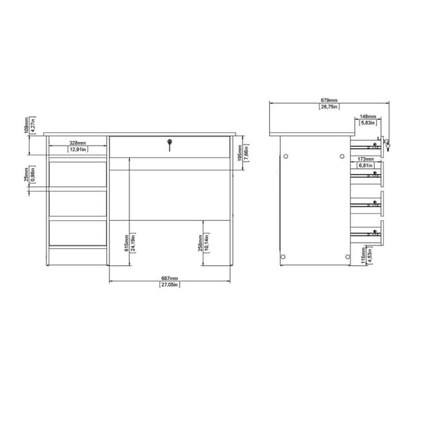 FunctionPlus skrivebord 1 hylle, 4 skuffer eik dekor.