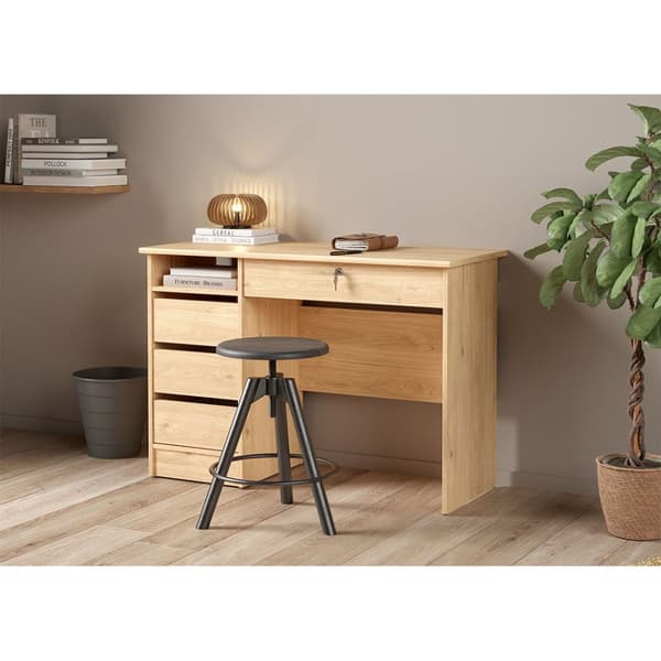FunctionPlus skrivebord 1 hylle, 4 skuffer eik dekor.